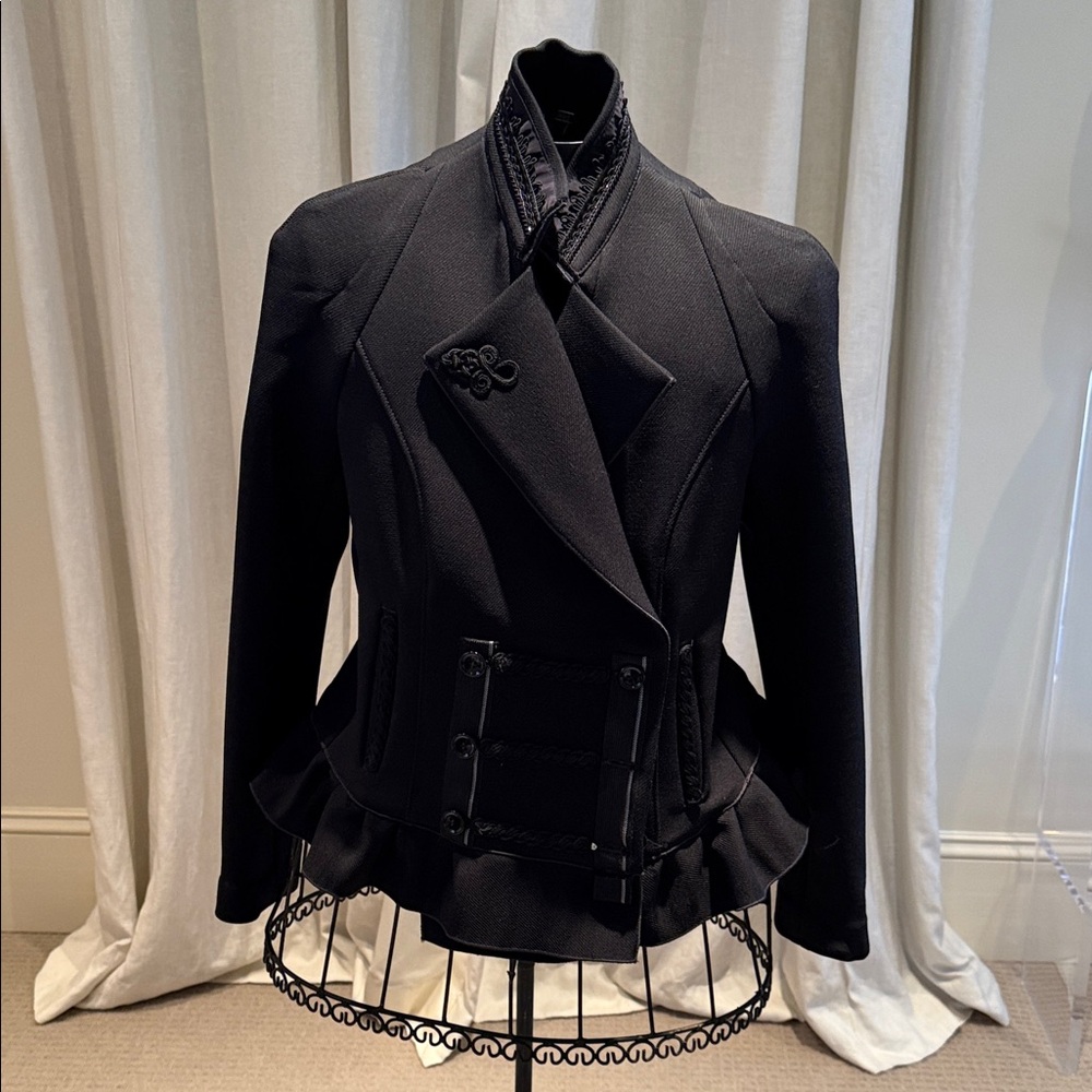 Chic Black Women's Blazer with Ruffle Detail